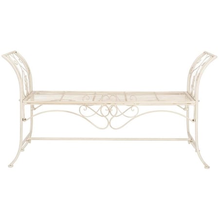 Safavieh 51.25 in. Adina Wrought Iron Outdoor Garden Bench, Distressed & White PAT5016A